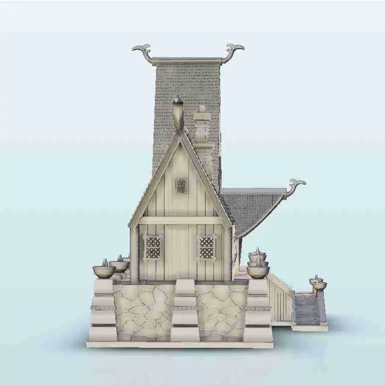 Gran templo vikingo con escaleras - escenografía medieval en miniatura