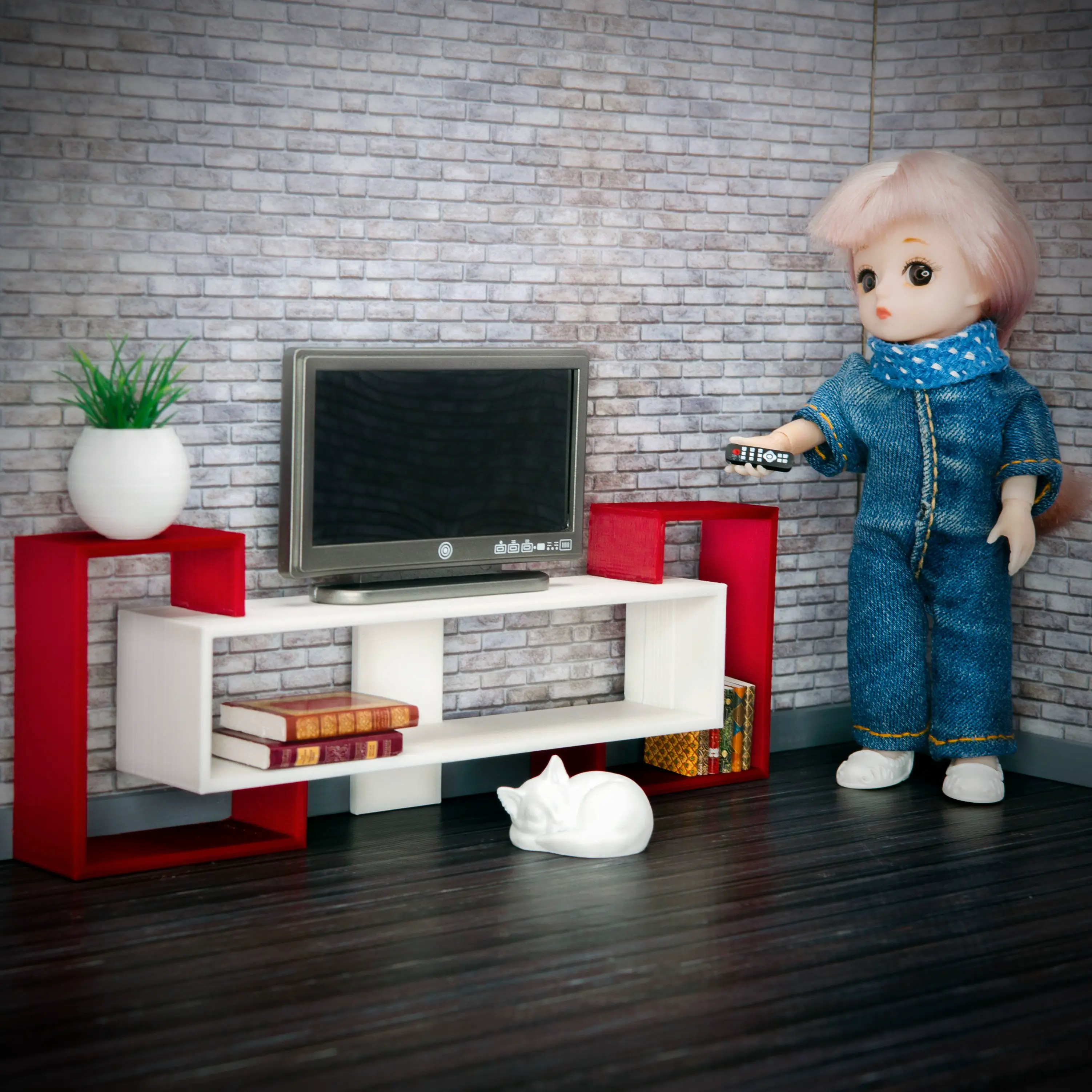 Modern TV Stand & TV Desk - Miniature Dollhouse Furniture