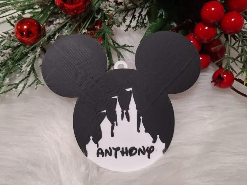 Cabeça do Mickey de Natal com Castelo da Disney e Nome