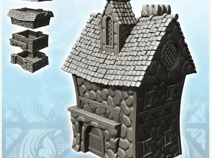 Middeleeuws huis met balkenplafond en stenen (27) - miniatur