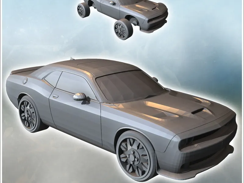 Modern Dodge Challenger car with central air intake