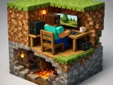 minecraftblock with steve playing minecraft-0