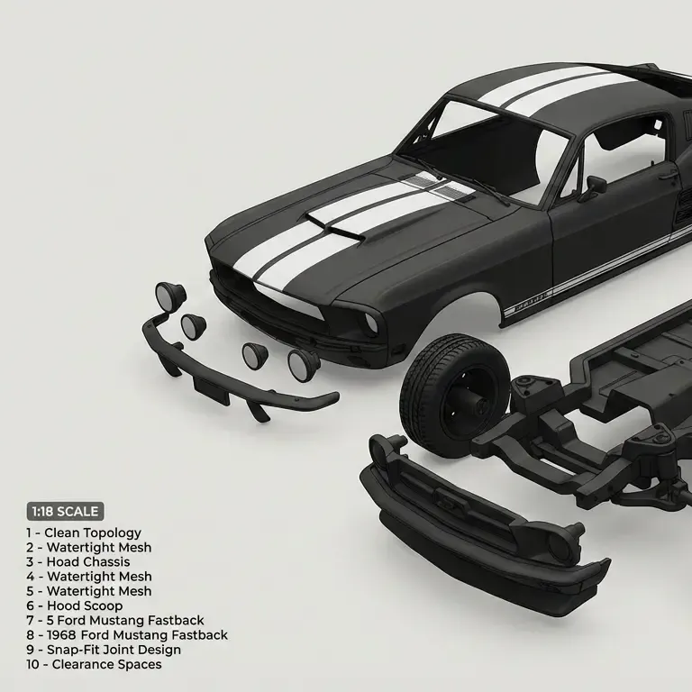 3D model of a classic 1968 Ford Mustang Fastback