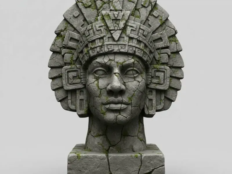 Sun Priest Headdress Bust – Ancient Temple Relic Diorama