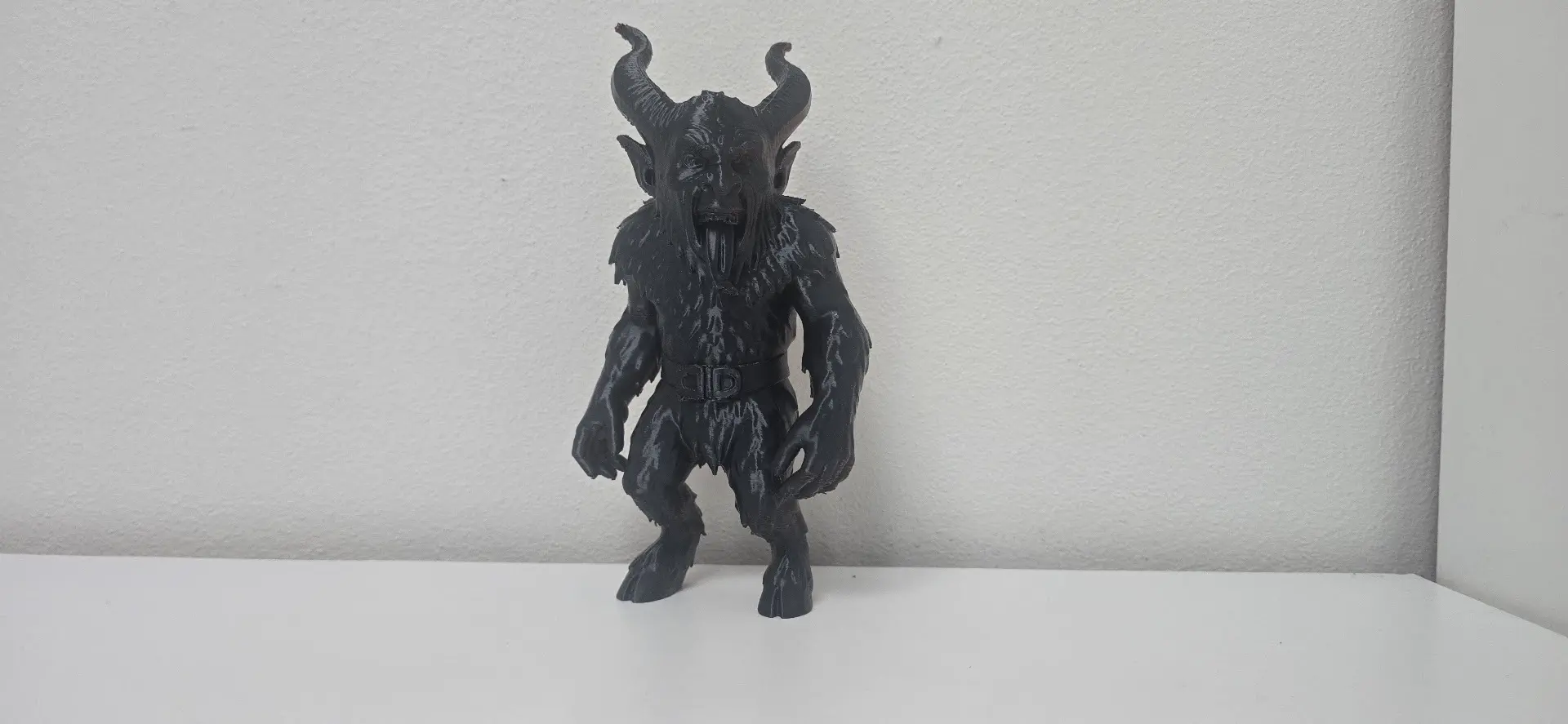 Black Furry Krampus with Belt Holiday Figure