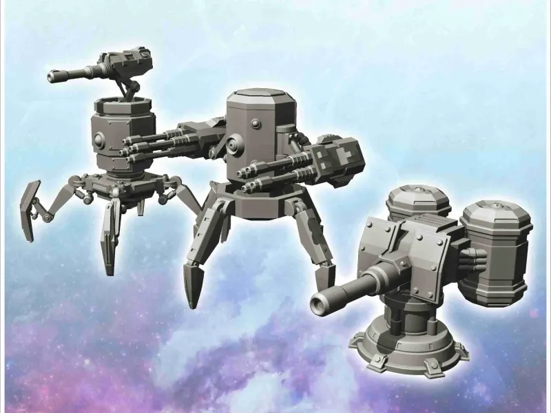 Set of three futuristic turrets with energy cannons (1) - mi