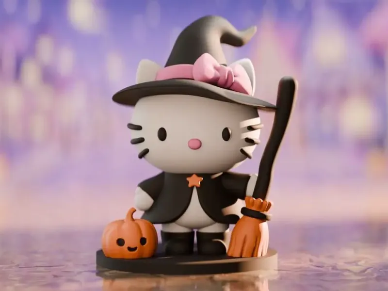 Hello Kitty Bruja - Figurita de Halloween Imprimible en 3D