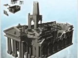 Ruined neo-classical public administration building with ped-0