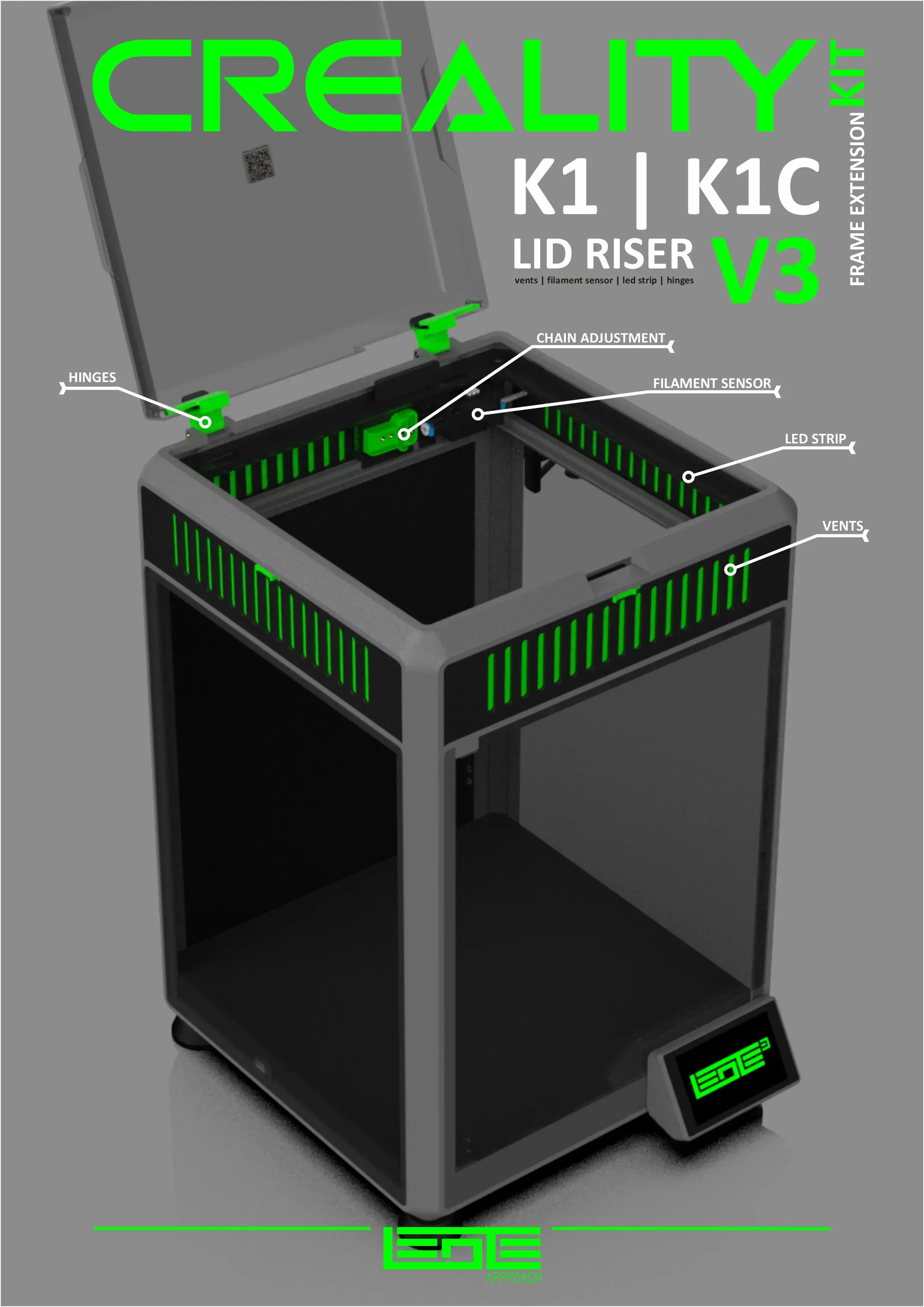 CREALITY K1|K1C|K1SE - LID RISER V3 [FRAME EXTENSION KIT