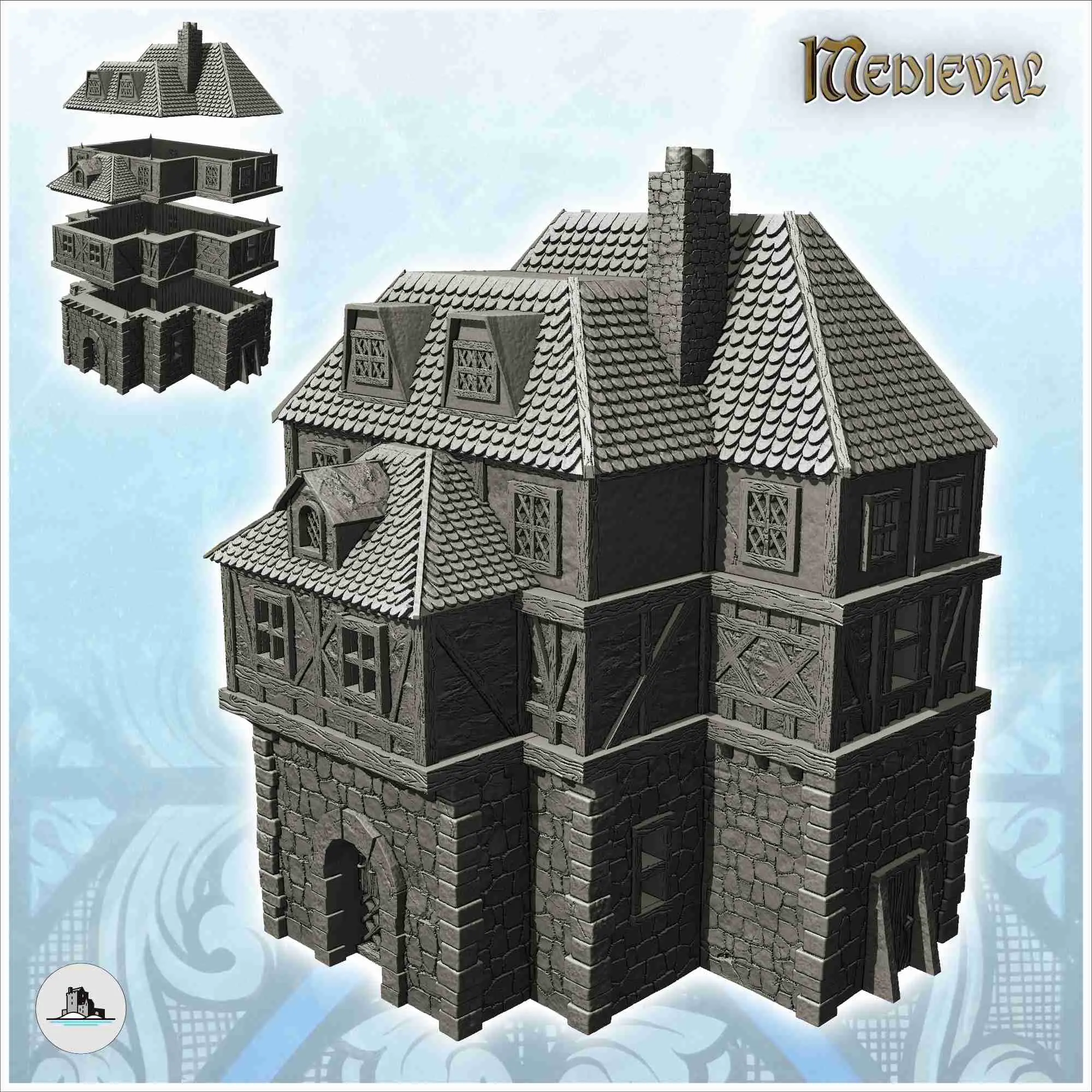 Medieval house with large roof and pointed centerpiece (24)