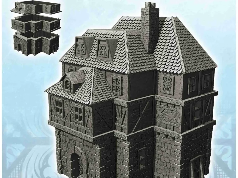 Middeleeuws huis met groot dak en spits middenstuk (24)