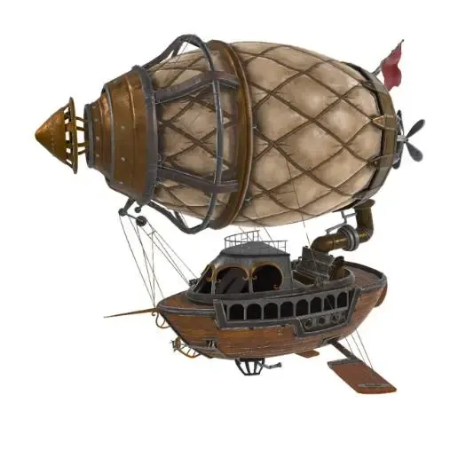 Detailed Steampunk Airship Dirigible with Boat Gondola 3D Mo
