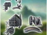 Medieval house set with bridge, water mill and skin drying r-1
