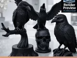 3 in 1 Raven Statue STL Bundle | Gothic Raven on Branch, Rav-0