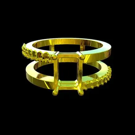 Double Band Ring with Center Stone Slot and Side Diamonds
