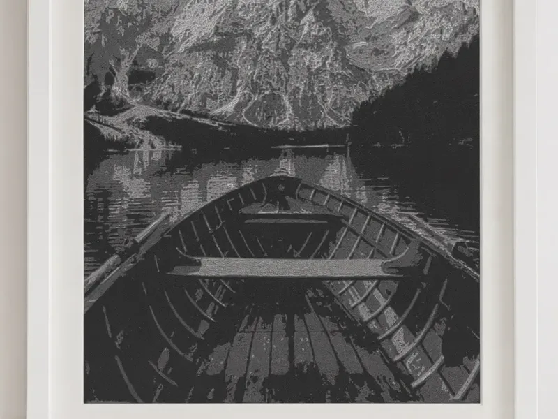 Boat in the Mountains 3D-Art Picture