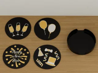 Coasters + holder - HAPPY NEW YEAR