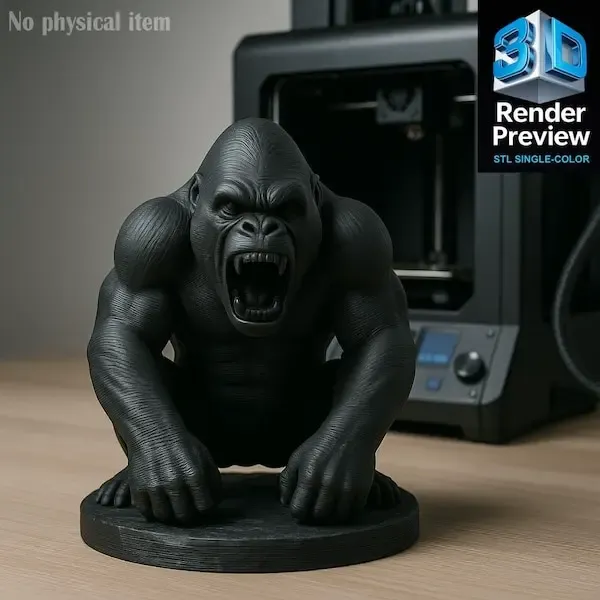 Angry Gorilla Statue STL | Roaring Gorilla Figurine | Single