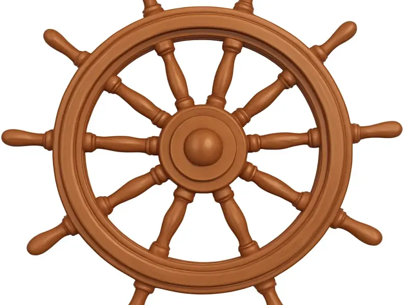 a Wooden Rudder, a Rudder for a ship.  Steering Wheel
