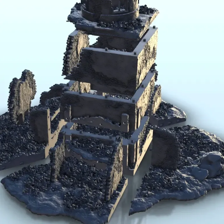 Large ruin with central tower 4 - WW2 Terrain scenery