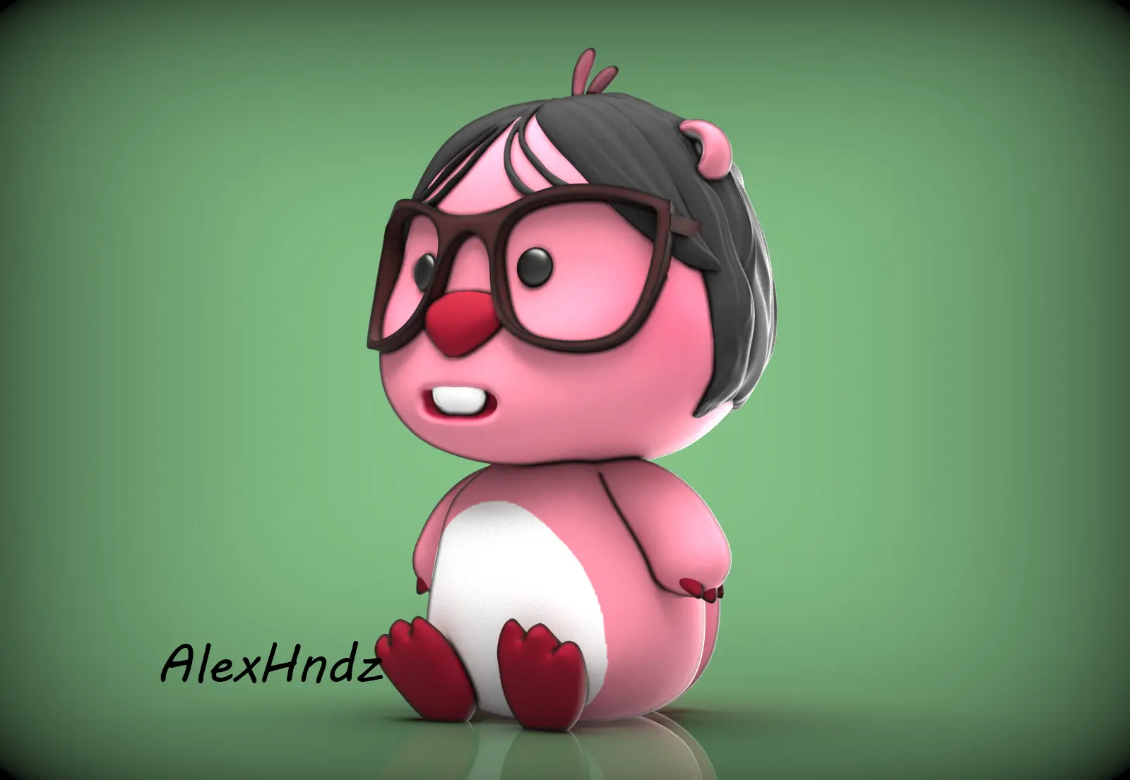 MEME URSINHO COR-DE-ROSA COM ÓCULOS SÃO VALENTIM (LOOPY, BEAVER)