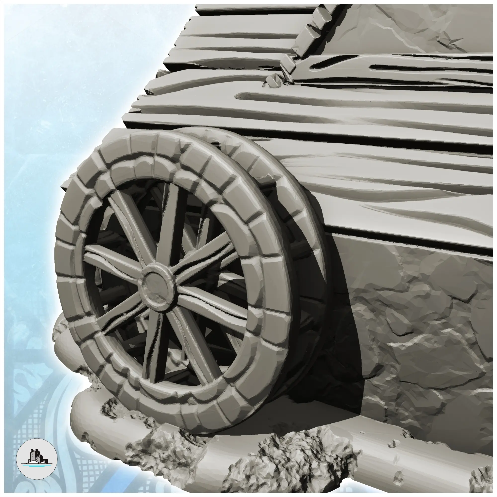 Wooden roofed mill with water wheel and floor (17) - miniatu