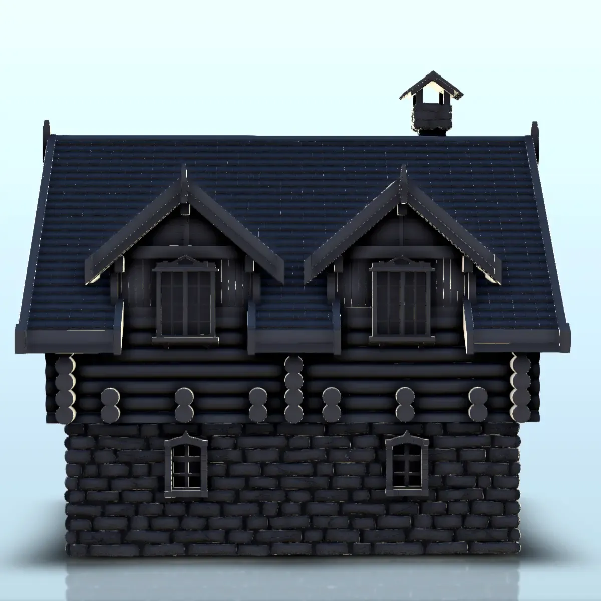 Slavic house in stone and wood with chimney (1) - miniatures