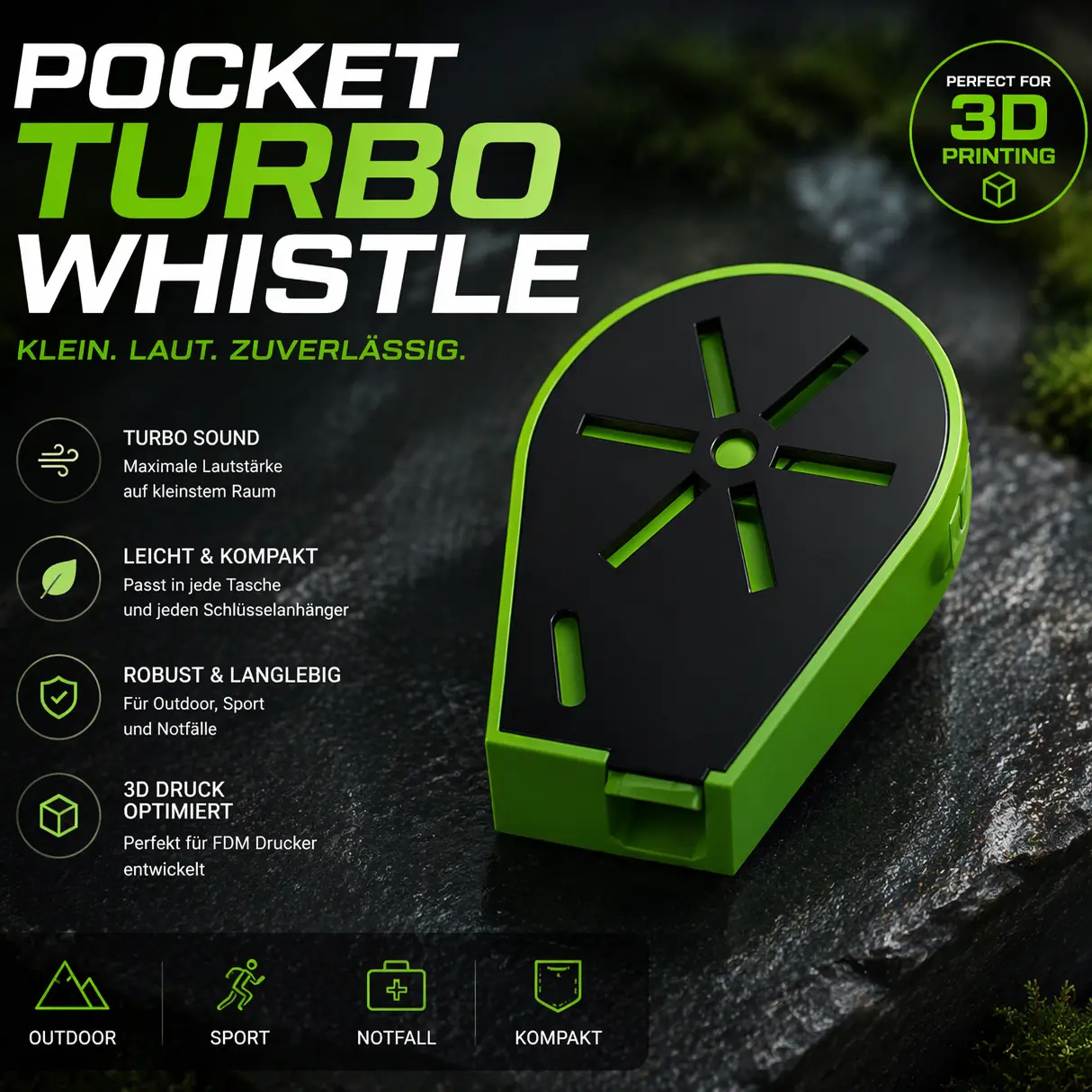 3D Printer Files | 3MF File | Pocket Turbo Whistle