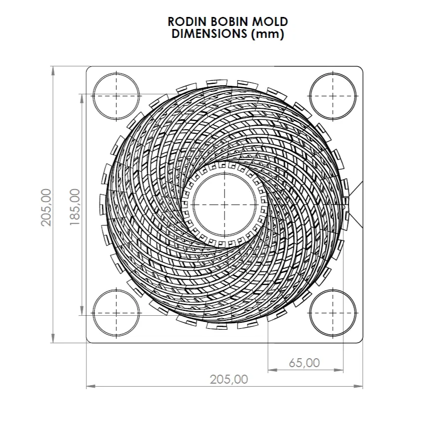 MOLDE PARA BOBINA RODIN TOROIDAL - 185 X 185 X 65 MM 24 VUELTAS
