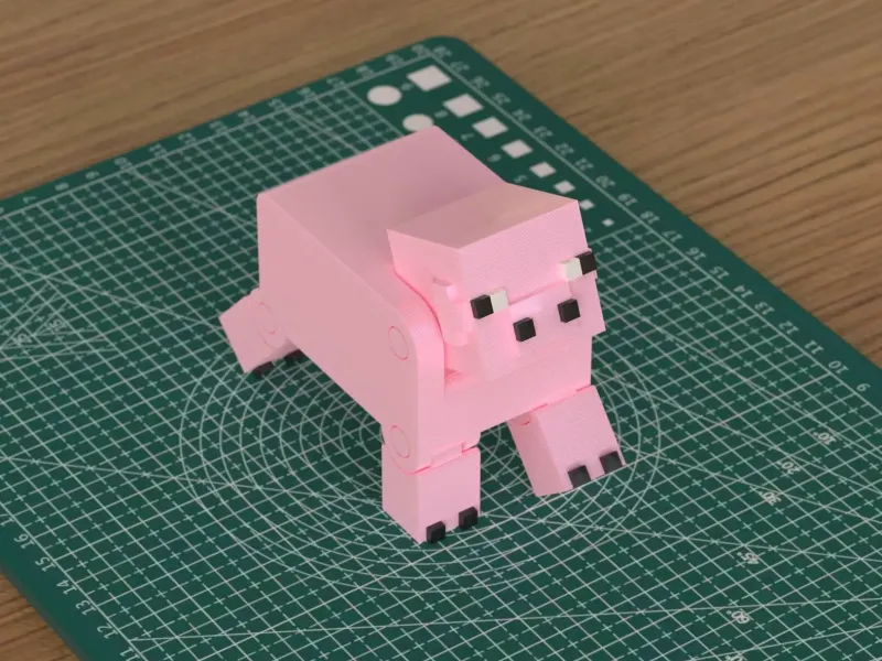 Movable Blocky Pig Head Toy Model Ornament Minecraf