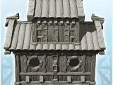 Medieval building with overhanging floor and rounded roof (8-4