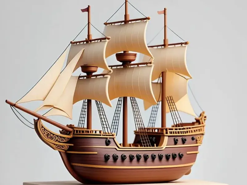 3465 Color 3D Model of Pirate Sailing Ship on Pedestal  STL