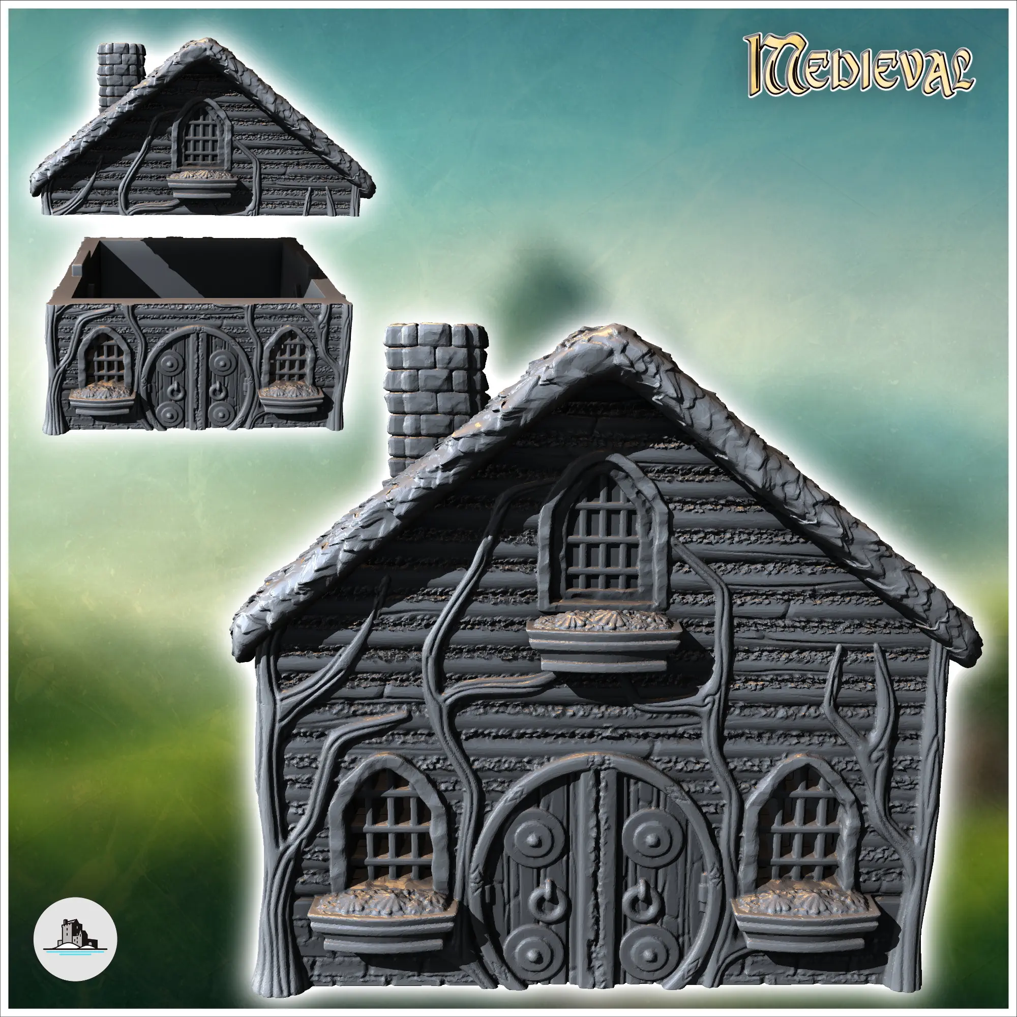 Casa hobbit con puerta redonda y ventana arriba (17) - mini