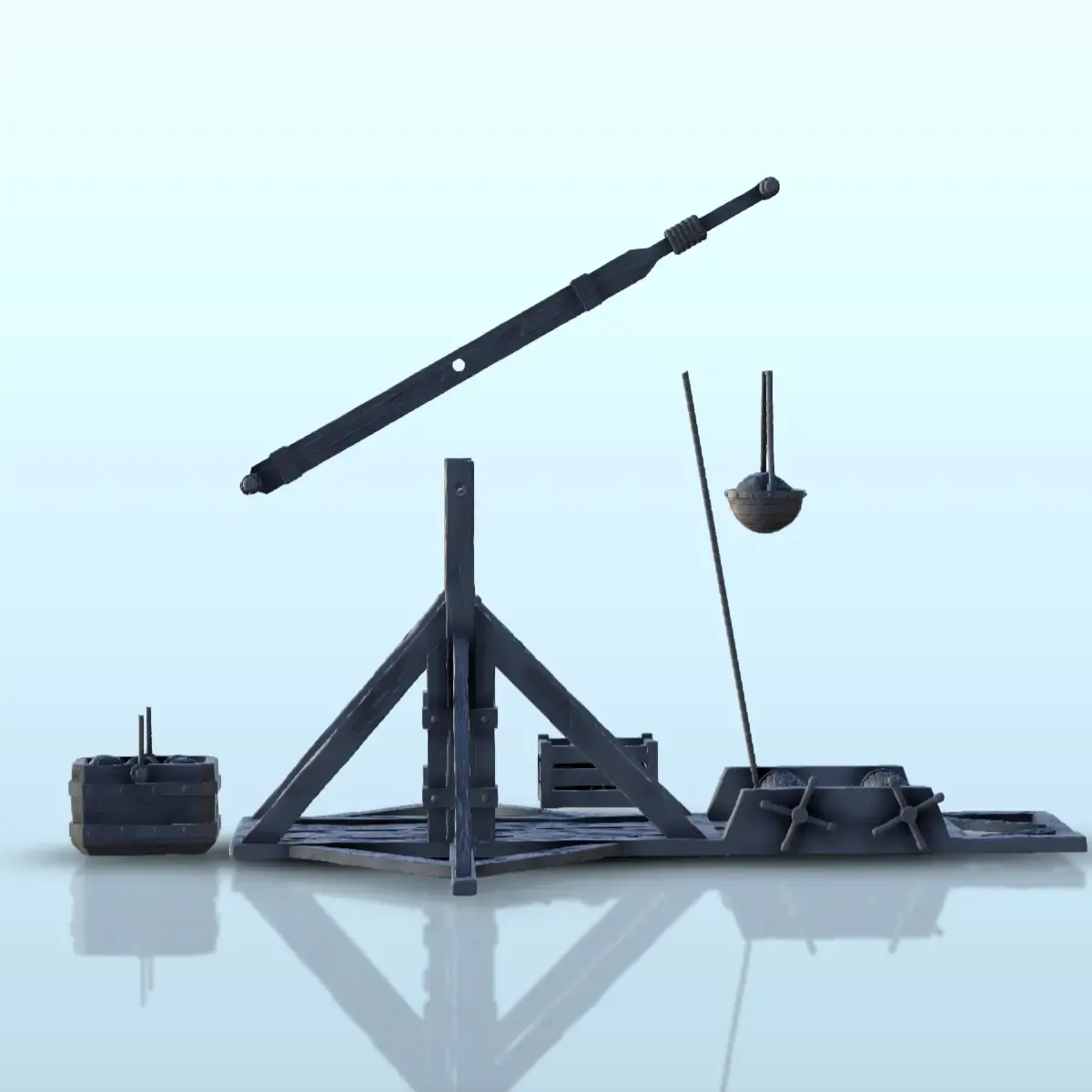 Medieval trebuchet with stones and counterweights (4) - mini