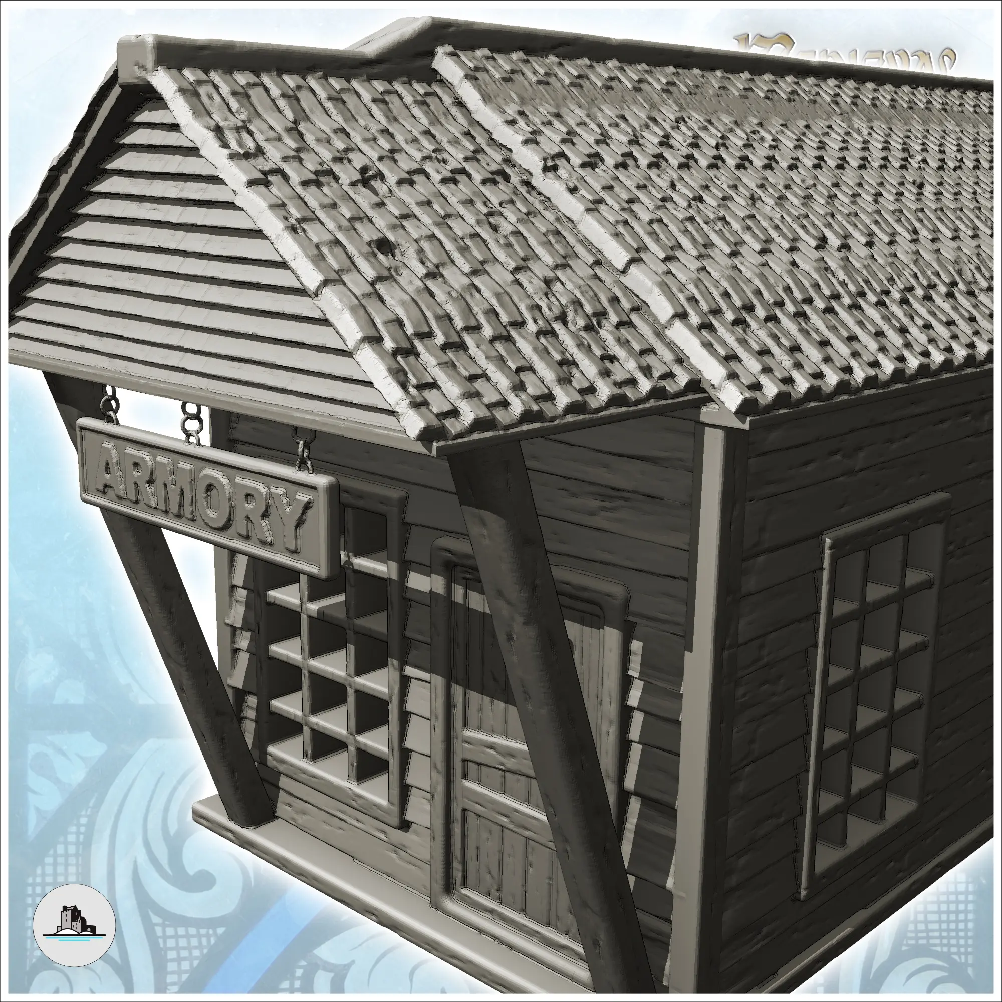 Other STL Download - Medieval wooden armory with tiled roof and large ...