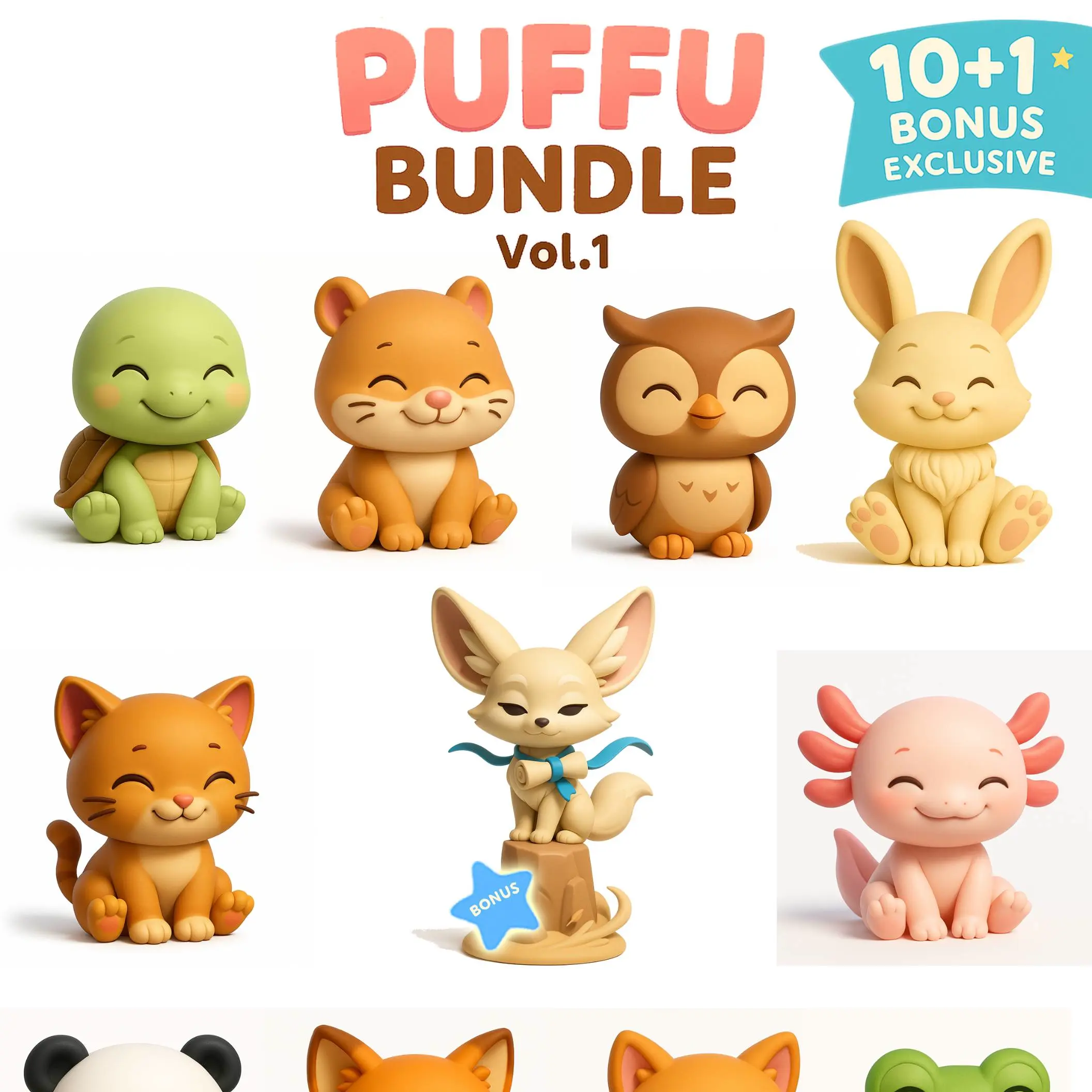 Puffu Bundle Vol.1 | 10 Cute Animal + 1 Bonus Exclusive