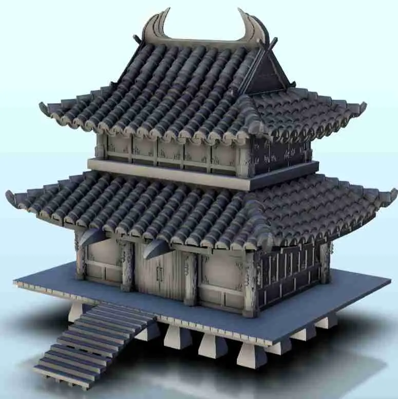 Asian Build Props & Terrain STL Download - Raised Asian building with one floor 13 ...