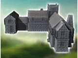 Large medieval building with stone base and wooden corner (3-4