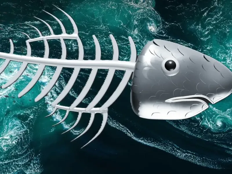 Grande tête de poisson avec squelette incluant une tête de brochet