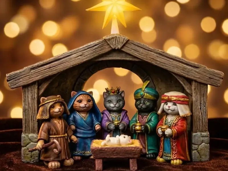 Modular Cat Nativity: Assemble & Paint Set (7 Figures)