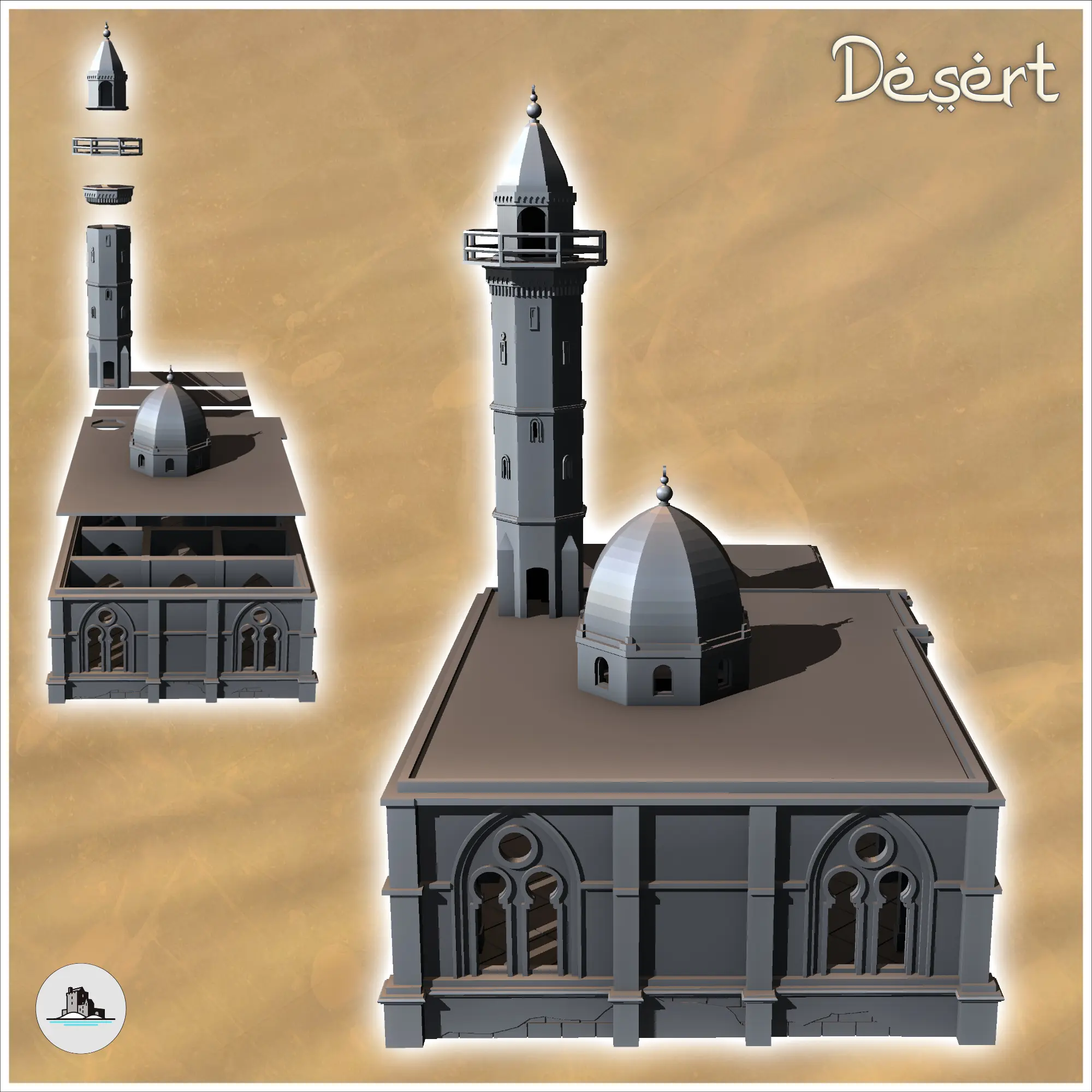 Moschea araba orientale con minareto a cupola e annesso (16) - mini