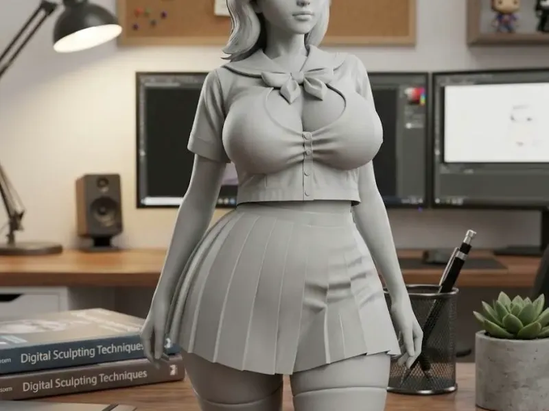 sexy girl with big breasts in school uniform