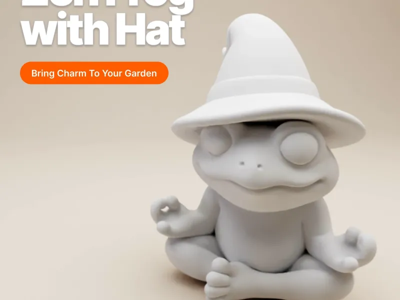 Zen-kikker met tovenaarshoed – Gestileerde meditatiehouding voor 3D P