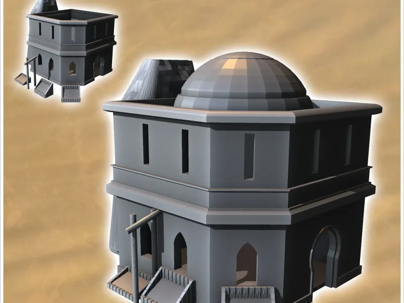Medieval desert roof dome building with shopping baskets and