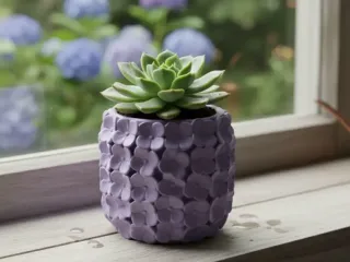 maceta rodeada de flores