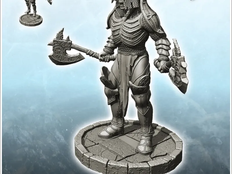Skeleton warrior with two axes and chain mail (27) - miniatu
