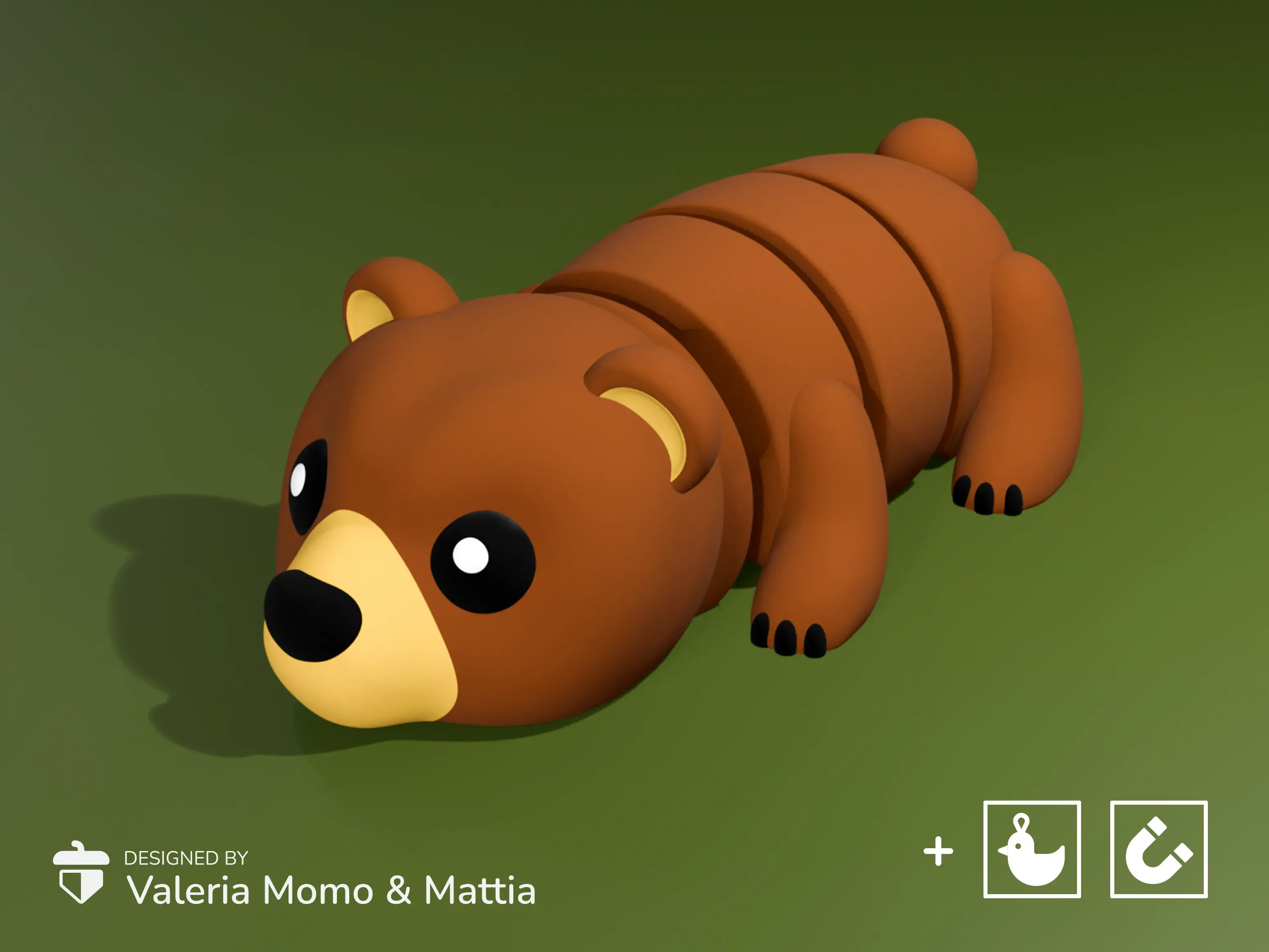 Cute Flexi Bear Grizzly (Toy, Keychain & Magnet)