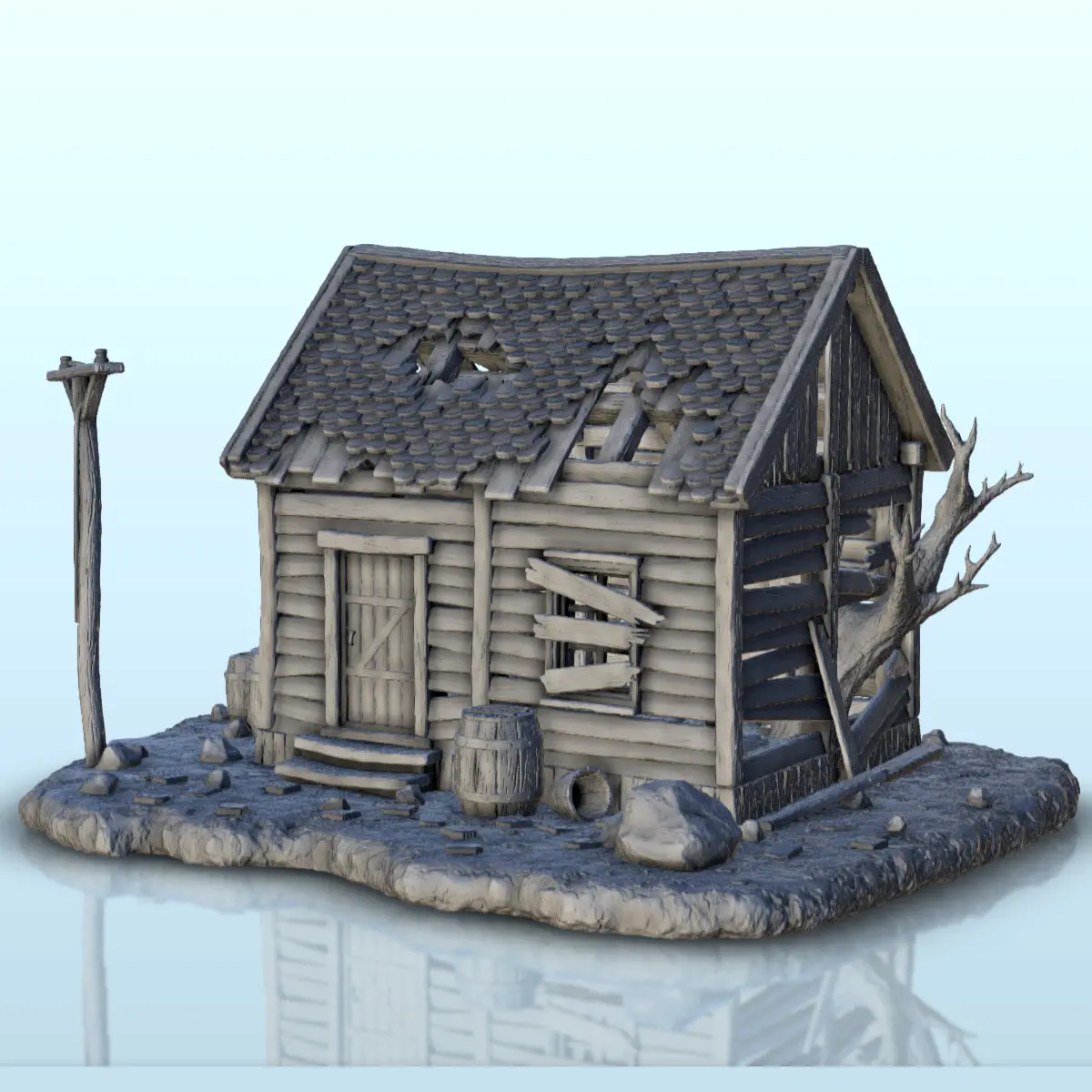 Abandoned house with tree trunk - Terrain scenery West Old