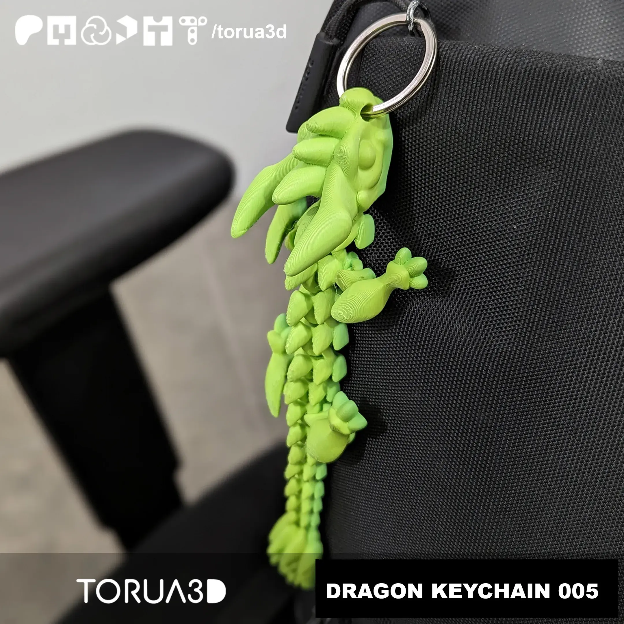 Articulated Dragon Keychain 005 - Print in place - STL