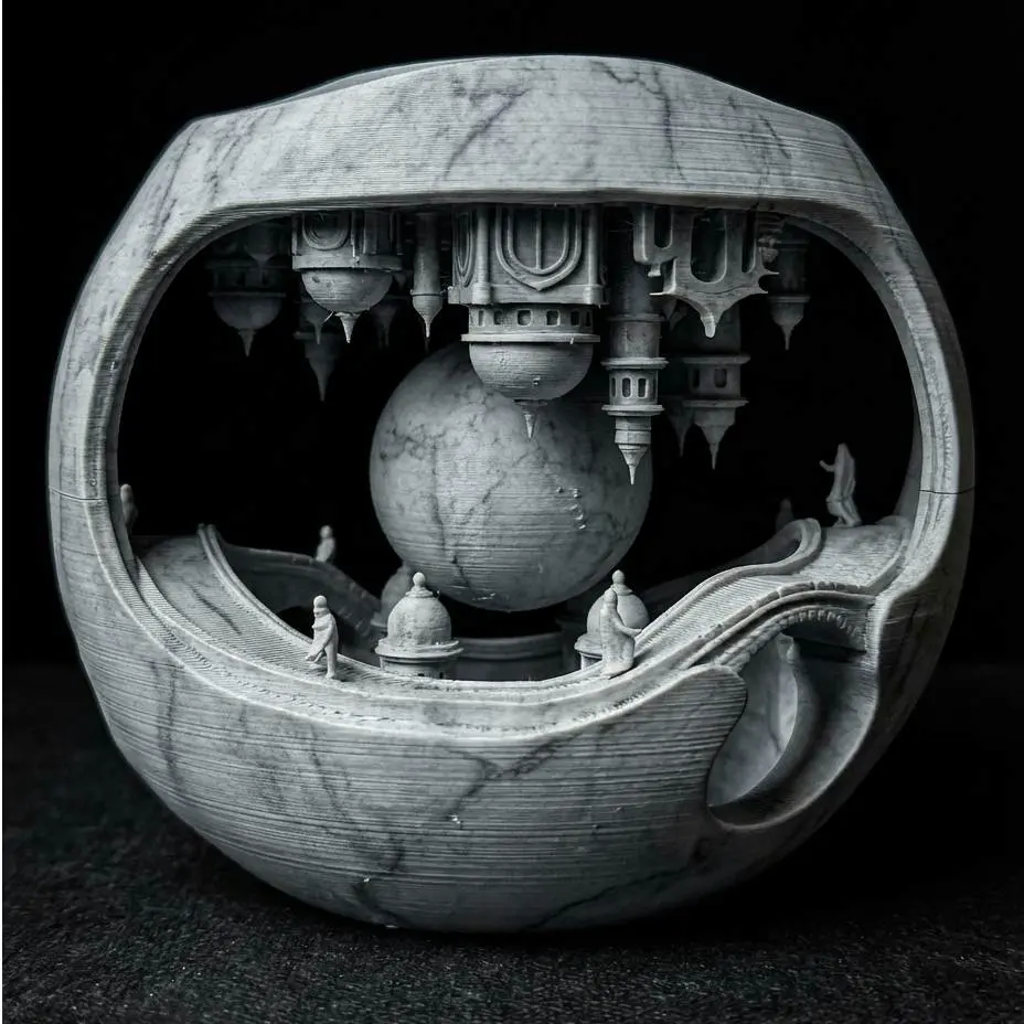 Sci-Fi Orbital Core Statue | Futuristic Space Station Model